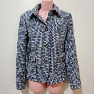 Talbots - Blazer Collared Tweed Knit- Size 12 - Blue  - Wool Blend